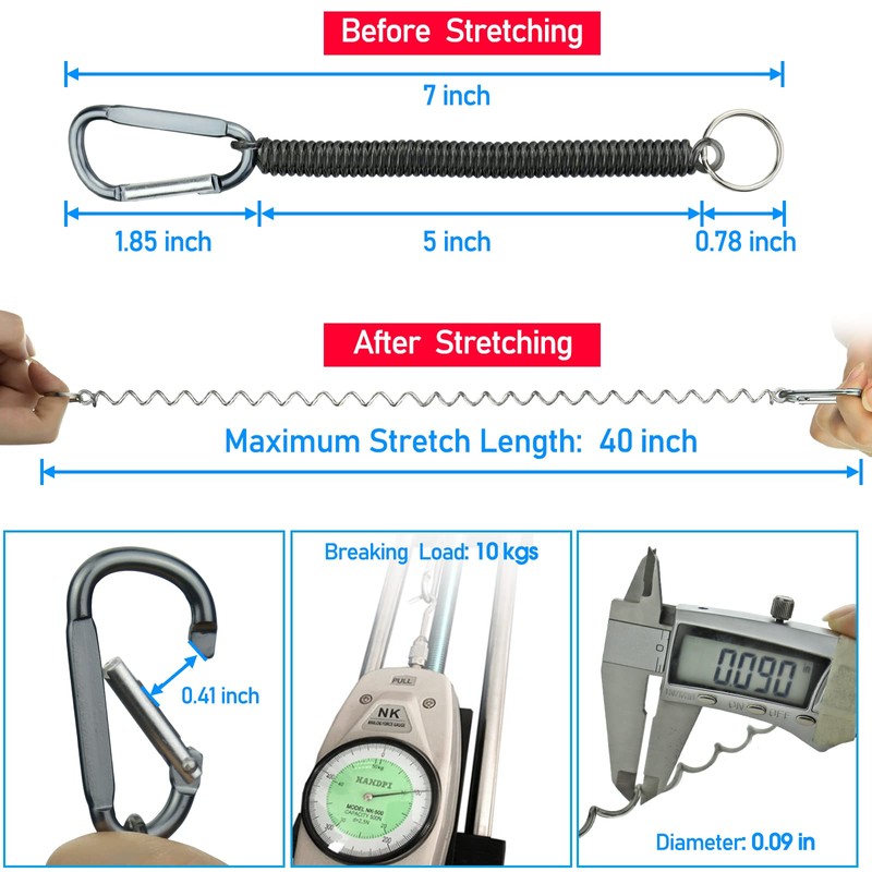 Nanaborn Coiled Lanyard Spring Coil Cord Keychain for Fishing Rod