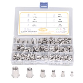 170pcs M3‑M10 304 Stainless Steel Rivet Nuts Durable Flat Head Threaded Rivet Nut