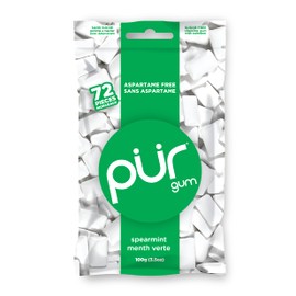 PUR 100% Xylitol Chewing Gum, Spearmint, Sugar + Aspartame Free, Vegan + Non Gmo, 72 Count