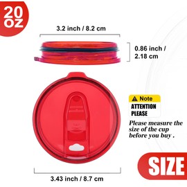 AICMEI 2 Replacement Lids for 20oz Stainless Steel Tumbler Lids-Replaces Only Covers With a Top Diameter of 3.4 inches（Bottom Diameter of 3.23 inches）（RED）