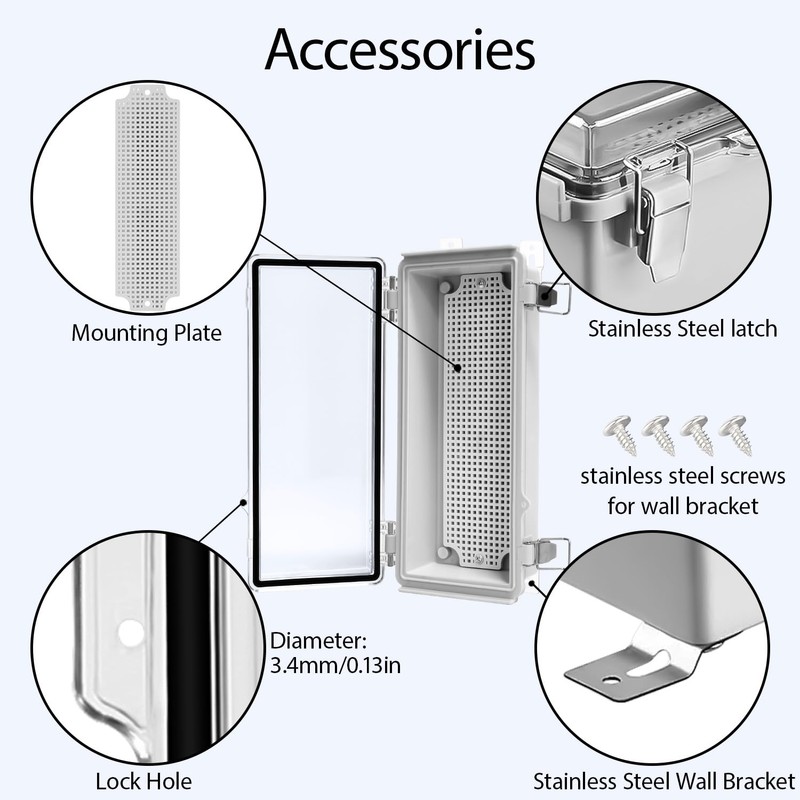 LeMotech Electrical Box, IP67 Waterproof Hinged Clear Cover Stainless Steel