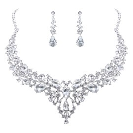 BiBeary Women's Wedding Jewellery Set Bridal Miraculous Necklace Earrings Drop Crystal, Crystal