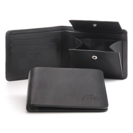 Fa.Volmer ® Men's Leather Wallet with RFID Protection - Extra Sturdy Double Stitching - 6 Compartments for Credit Cards - Landscape Format, Black Seamless, Modern