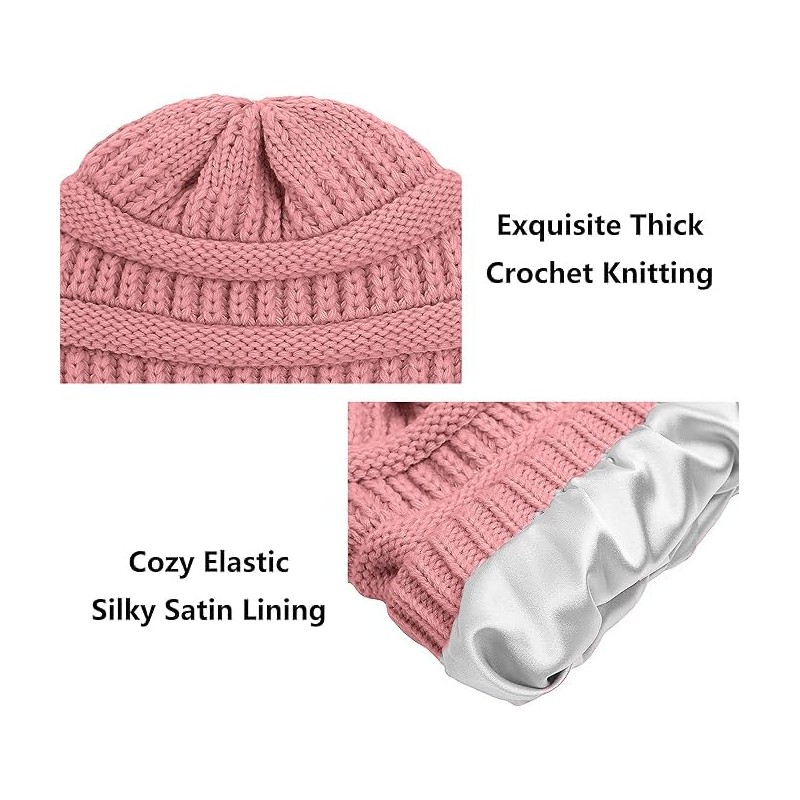 Womens Winter Warm Knitted Hat Satin Silk Lined Knit Chunky