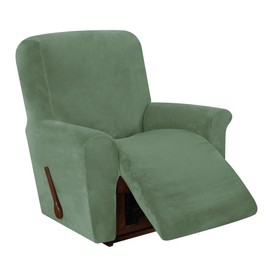 PENDEJATO Stretch Recliner Chair Cover, 4-Pieces Recliner Slipcover Soft Velvet Recliner Covers Non Slip Furniture Protector with Pocket (Gray Green)