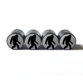 Bigfoot Sasquatch Walking (Gray Background) Tire Valve Stem Caps - Set of Four - Fits on All Vehicles