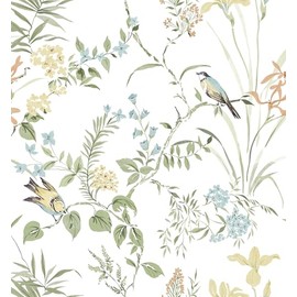 Erfoni 16.9" x118" Boho Floral Peel and Stick Wallpaper Green Floral and Birds Contact Paper DIY Self Adhesive Removable Wallpaper for Livingroom Cabinet Decor Modern Flower Leaf Wall Paper Vinyl Roll