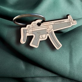 Gewehr MP5 Schlüsselanhänger handgemacht aus Holz, Glücksbringer, Gewehr, Gaming Geschenk, Geschenk für Shooterspieler, Militär Geschenk, Soldaten Geschenk