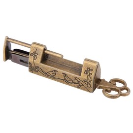Antique Padlocks with Keys, Chinese Flower Bird Padlock Vintage Carved Latch Lock Decorative Lock with Key for Jewelry Box Drawer(Bronze)