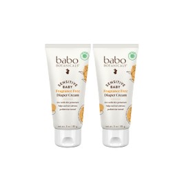 Babo Botanicals Sensitive Baby Fragrance-Free Diaper Cream - 25% Natural Zinc Oxide - Calendula, Shea & Cocoa Butter - EWG Verified - Vegan- From birth on - 2-Pack