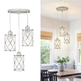Osimir Brushed Nickel Dining Room Chandelier Light Fixture, 3-Light Pendant Lighting with Clear Glass, Modern Kitchen Island Cluster Hanging Pendant Lights for Sink, CH9176BN3