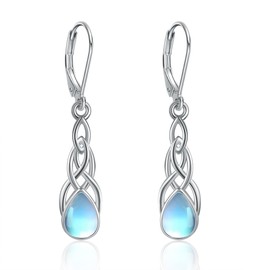 Celtic Earrings 925 Sterling Silver Moonstone Celtic Knot Earrings Hanging Irish Celtic Jewellery Birthday Gifts for Women Girls Mother, Sterling Silver, Not known.