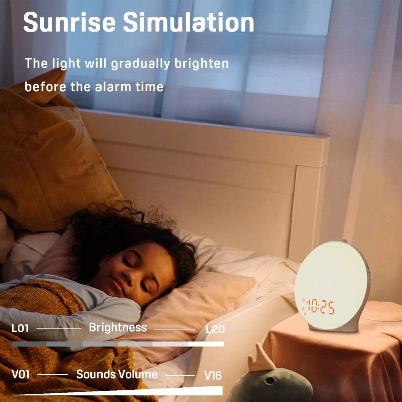 JALL Wake Up Light Sunrise Alarm Clock for Kids, Heavy