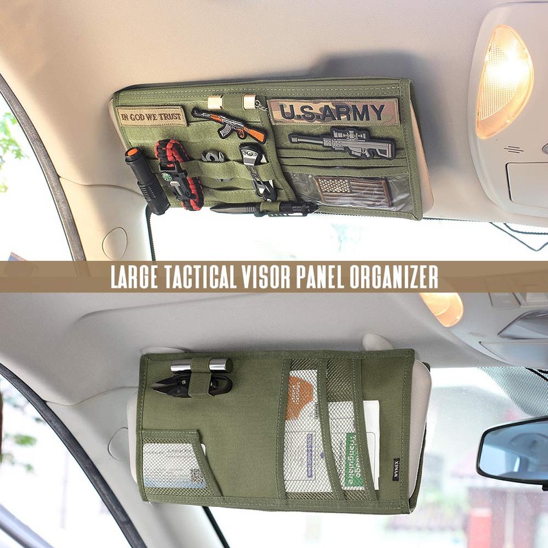 WYNEX Car Sun Visor Organizer with Double-Sided Folding MOLLE Panel,