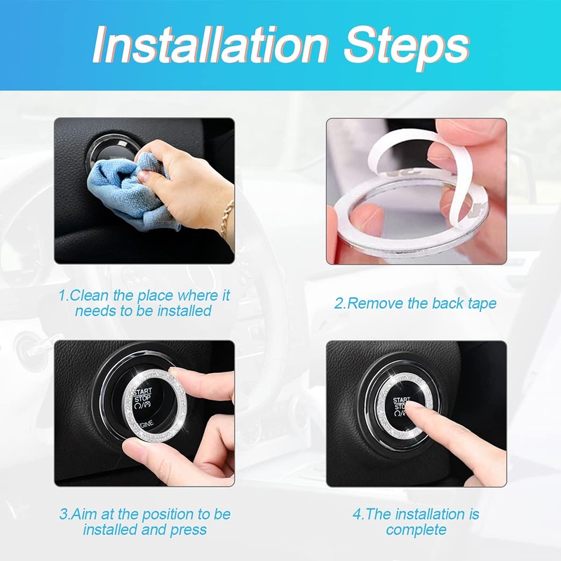 CGEAMDY 2 Pcs Car Push Start Button Crystal Rhinestone Cover/Sticker,