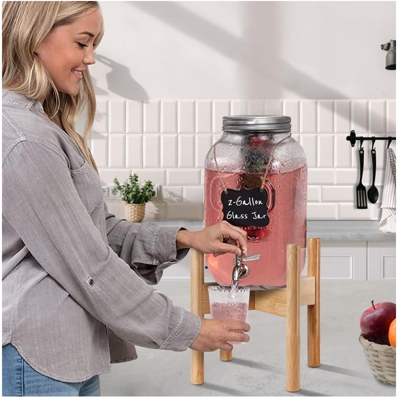 ZPirates Drink Dispenser Bamboo Stand/Holder - Adjustable, Holds Dispensers for