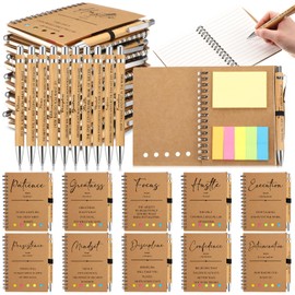TecUnite 80 Pcs Motivational Spiral Notebooks with Sticky Notes and Bamboo Pen Bulk Inspirational Journals Back to School Supplies Gifts for Teacher Students Class Reward Gifts Office (Brown)