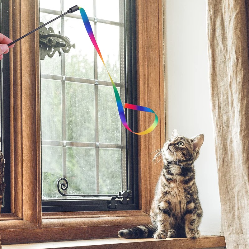 cobee Cat Interactive Wand, Cat Rainbow Wand Toys Cat Wand
