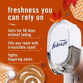 Febreze Plug In Air Freshener, Odor-Fighting Scented Oil Refill, Air Fresheners for Home and Bathroom and Kitchen, Long Lasting for Strong Odors, Pumpkin Roll Scent, 0.87oz Refills, 2 Count