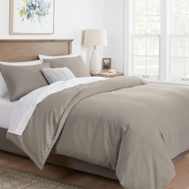 Mayfair Linen Oversized King Duvet Cover, 600 Thread Count Sateen 3 Pc Egyptian Cotton Duvet Cover Set, 100% Pure Cotton Comforter Cover, 2 Pillow Shams, Zipper Closure, 7 Corner Ties - (Taupe)