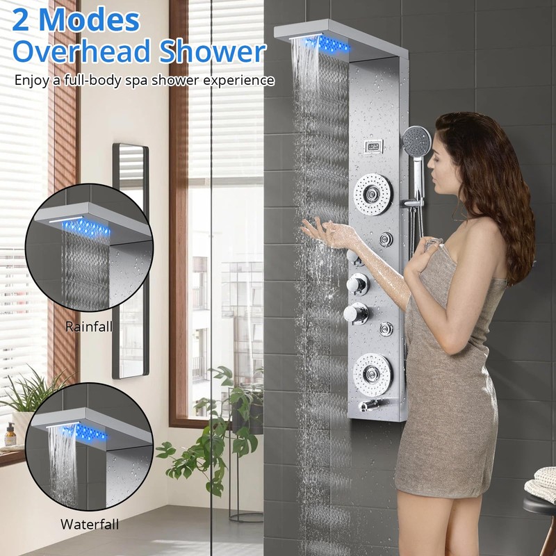 Towallmark Shower Panel Tower System, LED Rainfall Shower Panel Tower