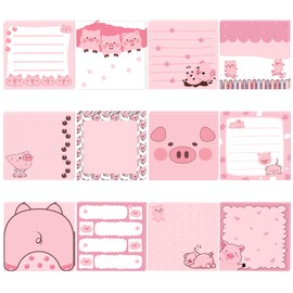 240 Pcs Piggy Sticky Notes 12 Designs Colorful Camping Vehicle Self-Adhesive Note Pads Pink Pig Sticky Memo Notes for Piggy Pad Office Decor Gifts Notepad