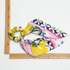 Fashion Flower Hair Scarf with Ribbon Bow Scrunchies for Women Girls, Bow Scrunchies for Hair, Ribbon Hair Ties with Bow, Chiffon Hair Ribbon Long Hair Bands Ties Ponytail Holder (5PCS coconut trees)