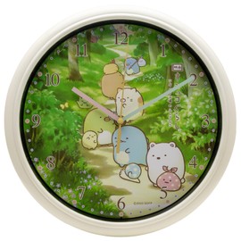 Arias WC23017SXSG-BE Sumikko Gurashi Wall Clock, Analog, Diameter 10.2 inches (26 cm), Continuous Second Hand, Forest Scene, Cream