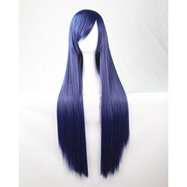 CEXIN Women's Wig, Color Wig, Cosplay Wig, Full Wig, Straight Long, 31.5 inches (80 cm), Costume, Events, Costume, School Festival, Purplish Blue