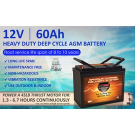 VMAX MR96-60 12V 60Ah AGM Deep Cycle Marine Battery for 12 Volt 45 Pound 45lb Thrust 12V Trolling Motors