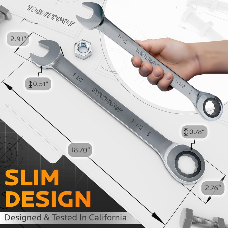 TIGHTSPOT 1-1/2 Inch Ratchet Combination Wrench with Precision Movement and