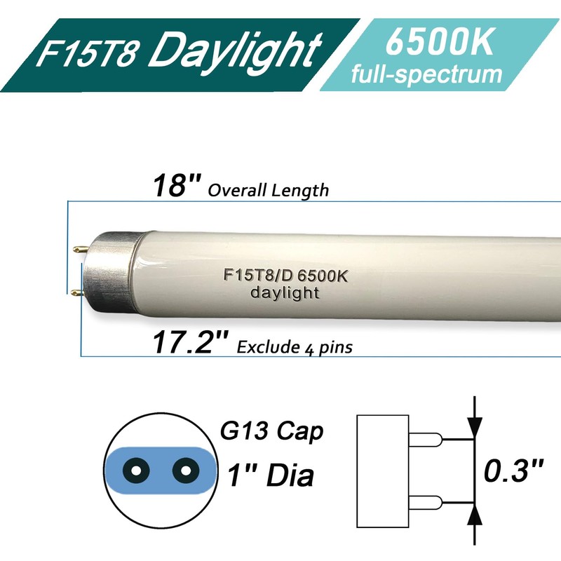 18'' Full Spectrum Daylight 15Watt Aquarium and Plant Light Bulb,Bright