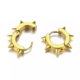 Unbranded Punk Rock Stainless Steel Spike Circle Huggie Hinged Hoop Earrings for Men Women - Gold(2PCS)