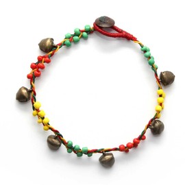 Idin Handmade Anklet - Handmade multicoloured wax cord plaited with beads and bells rasta style anklet (25 cm)