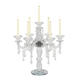 Crystal Candle Holder, 7-Arm Crystal Candelabra Candlestick Candle Holder 14 Inch Modern Clear Candelabra Centerpieces for Home Wedding Event and Party Festival Table Decoration