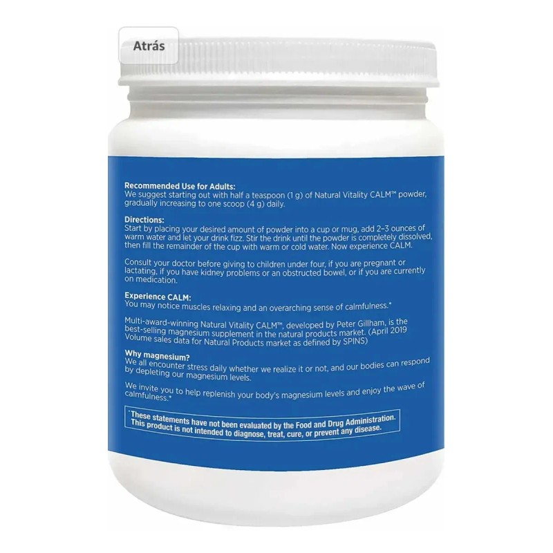 Natural Vitality Calm Citrato Magnesio Frambuesa Limón Orgánico 567g