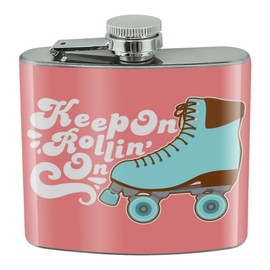 Roller Skates Derby Keep On Rolling Skating Stainless Steel 5oz Hip Drink Kidney Flask