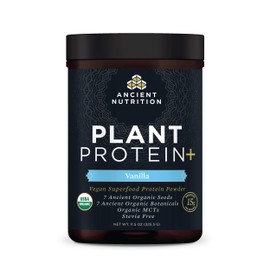 Ancient Nutrition Organic Plant Protein +, Vegan Plant Based Protein Powder, Vanilla, Formulated by Dr. Josh Axe, Dairy-Free, Gluten-Free, Non-GMO, No Sugar Added, Paleo Friendly Supplement 11.5 oz