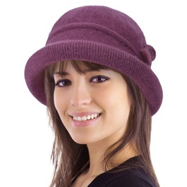 Women Winter Knit 1920s Vintage Bucket Bowler Hat Round Brim Warm Hat 1purple