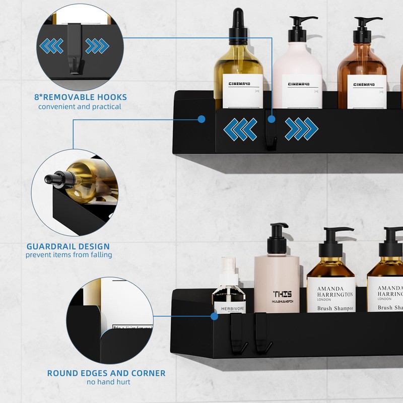 Wisfame Shower Caddy Black,40cm Adhesive Shower Shelve with Large Capacity,