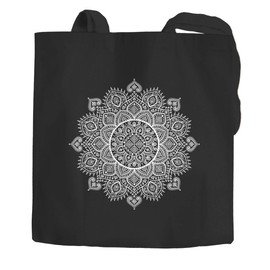 Autiga® Jute Bag Mandala Ethnic Boho Cotton Bag Tote Bag Black One Size