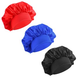 Qianyu 3 Pcs Kid Bonnets for Boys Girls Satin Sleeping Hat Silky Elastic Hair Wrap Wide Band Bonnet Sleep Cap for Overnight Children Natural Long Short Curly Hair