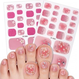 Toe Nail Full Wraps Nail Polish Strips Full Cover Colorful Glitter Toe Nail Decals Cute Toe Full Nail Wraps Gel Nail Stickers Self-Adhesive Gel Nail Stickers Acrylic Nail Supplies for Women Manicure