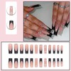 MouyouGlow Press on Nails Lang,Square Nude Schwarz Glitzer French 3D