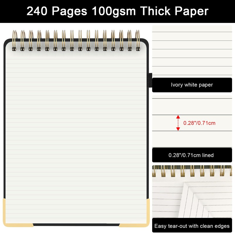 Mousbull Top Spiral Notebook, A4 Hardcover Top Bound Steno Pads,