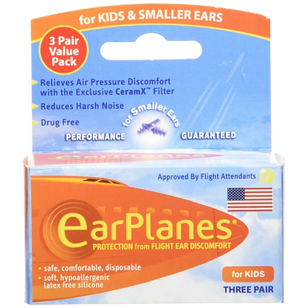 Original Children's EarPlanes by Cirrus Healthcare Ear Plugs Airplane Travel Ear Protection 3 Pair BONUS VALUE PACK
