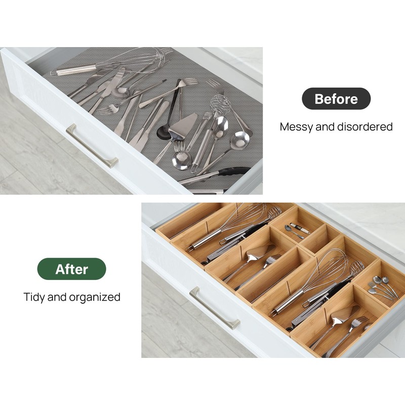 Kootek 6 Pcs Bamboo Drawer Organizer, Kitchen Utensils Storage Boxes