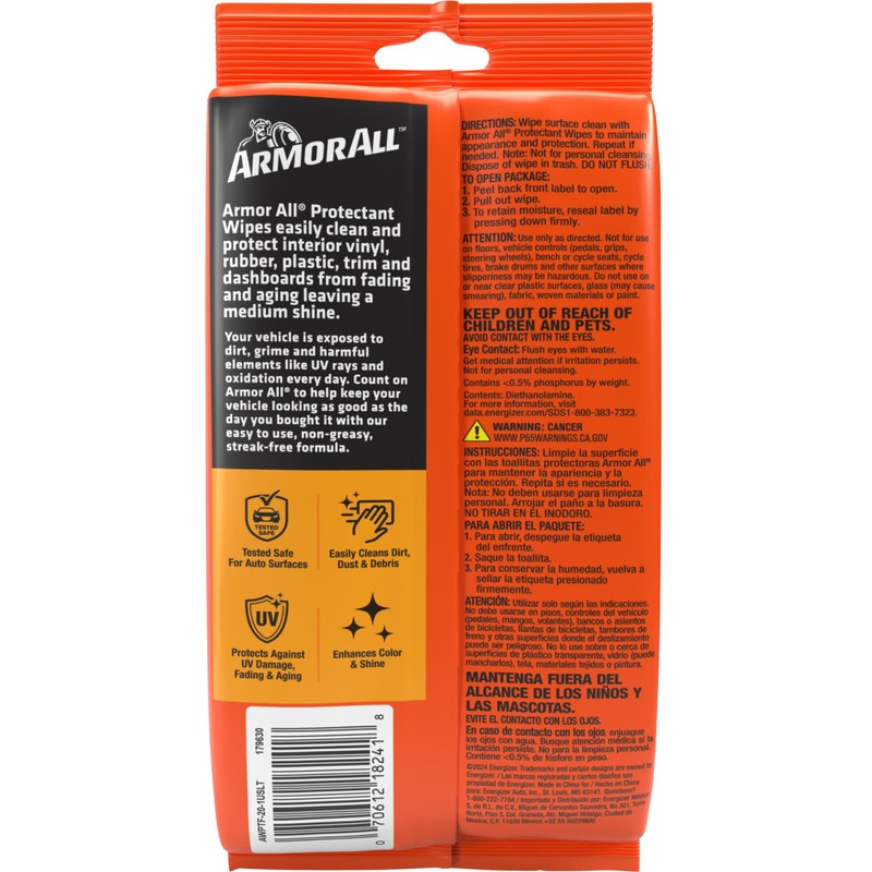 Armor All Car Protectant Wipes, Interior Car Wipes with UV