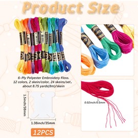 CABODYALS 210 Yards 24 Skeins Colorful Cross Stitch Floss Embroidery Threads Polyester Friendship Yarn Rainbow 6 Ply Embroidered String for Sewing Making Bracelets Clothes Stitching Decor Craft DIY