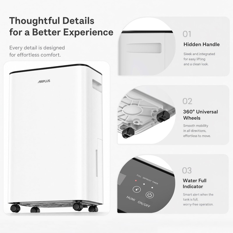 AIRPLUS 2500 Sq.Ft Dehumidifier for Basement, 30 Pints Dehumidifiers for